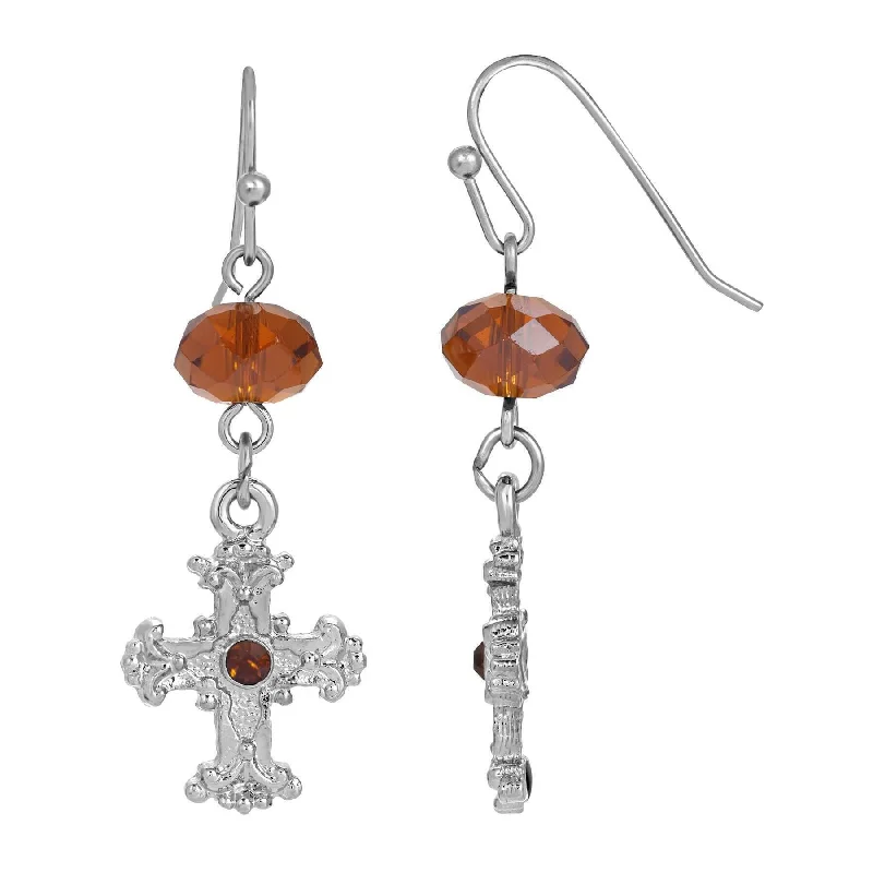 Best hoop earrings with matching bracelets for a coordinated jewelry set-Symbols of Faith Faceted Crystal Drop Flower Budded Dangling Earrings