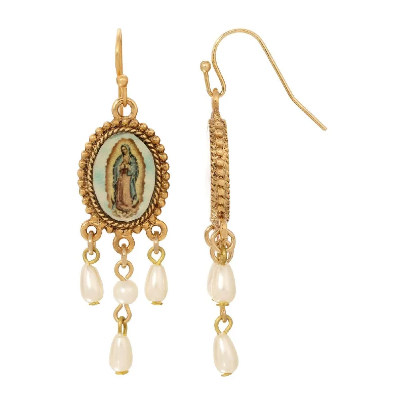 Best hoop earrings with snake-inspired designs for an edgy and fierce vibe-Symbols Of Faith Our Lady Of Guadalupe Faux Pearl Teardrop Dangle Earrings