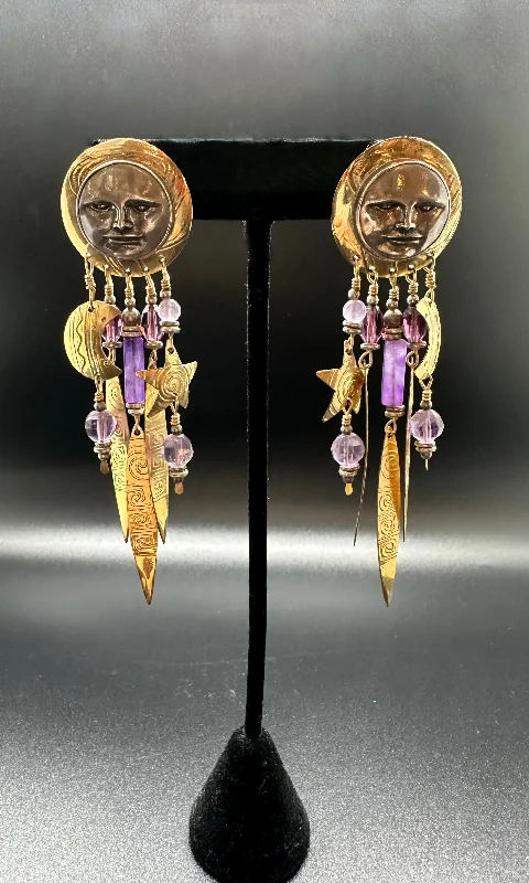 Hoop earrings with multi-tone finishes for a colorful and layered effect-TABRA AMETHYST MOON Earrings