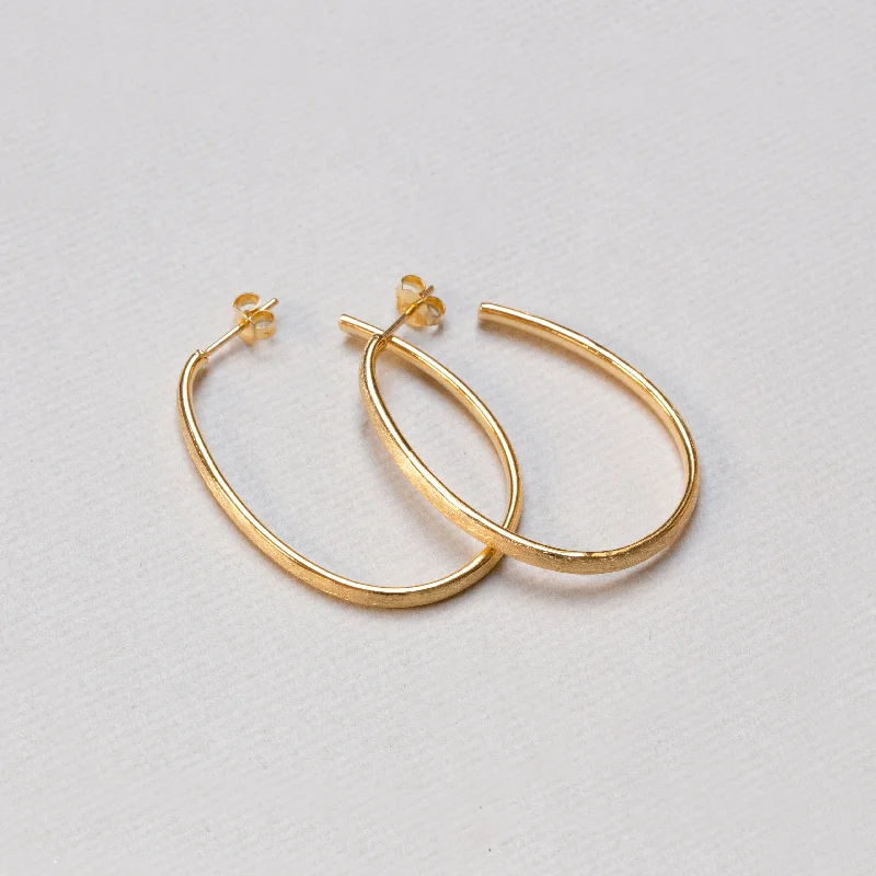 Medium hoop earrings for an everyday look with the perfect balance of style-Textured Gold Oval Stud Hoop Earrings