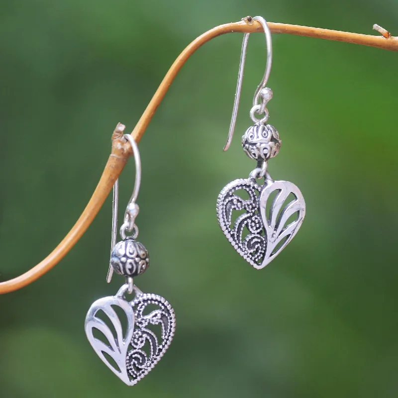 Hoop earrings with enamel stripes for a colorful and eye-catching design-The Other Side Sterling Silver Dangle Earrings Heart Shape from Indonesia