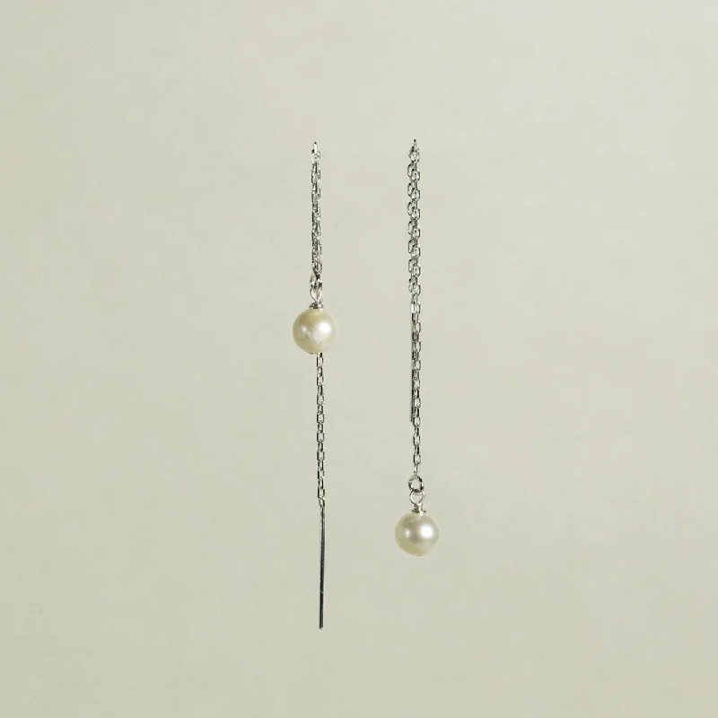 Hoop earrings with polished silver finish for a shiny, modern appeal-Thread-through Silver Pearl Earrings