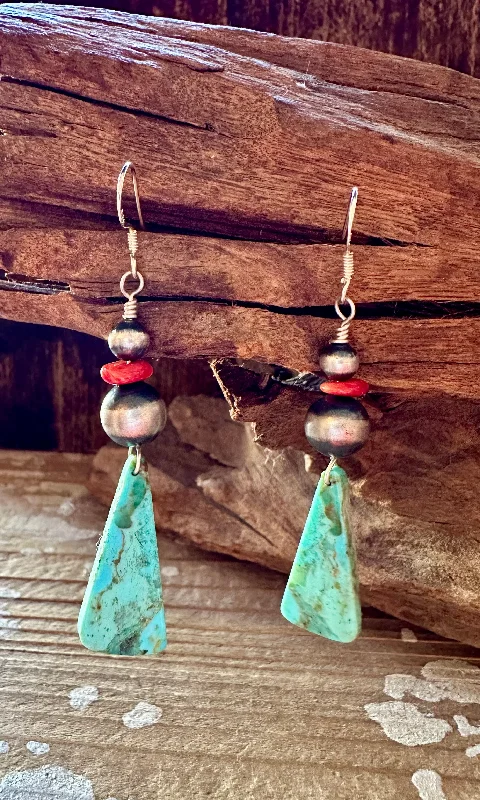 Best hoop earrings with tribal designs for a cultural and exotic aesthetic-DINE’H NATIVE ARTS Turquoise Earrings • 6g