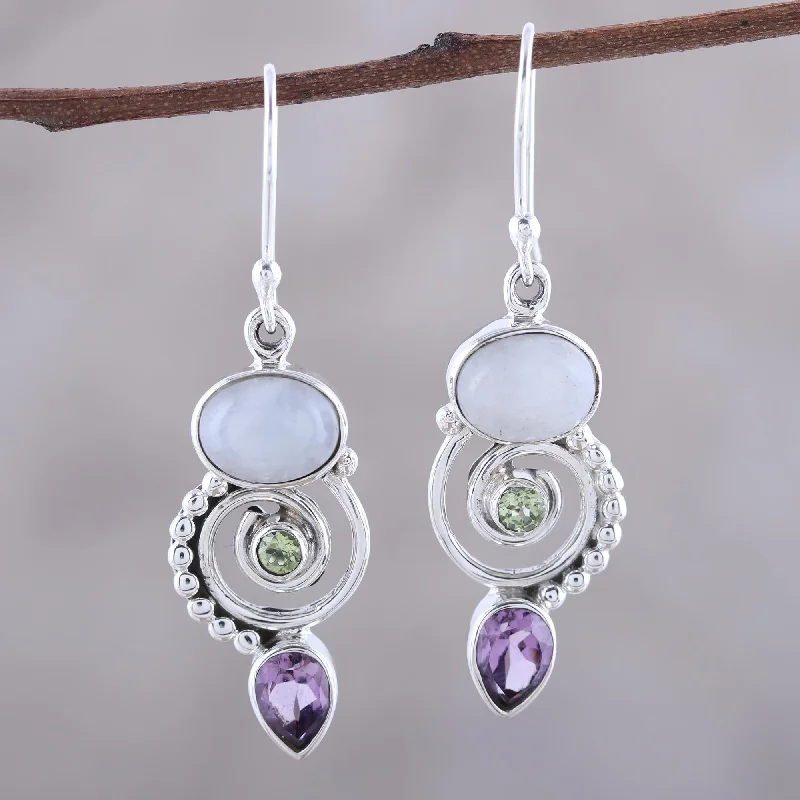 Best hoop earrings with minimal embellishments for a sleek and modern look-Twilight Labyrinth Multi-Gemstone and Sterling Silver Spiral Dangle Earrings