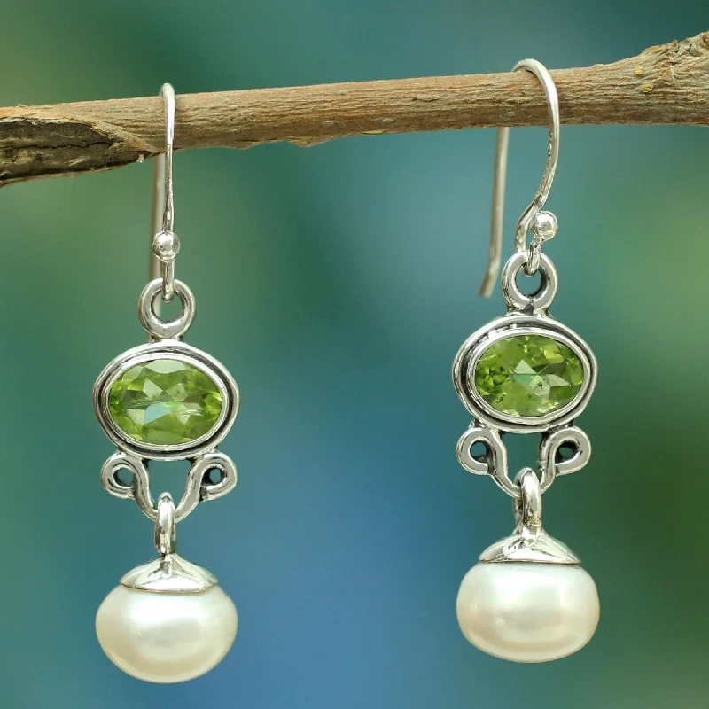 Small hoop earrings for a delicate and understated everyday wear-Verdant Light Sterling Silver Jewelry Pearl and Peridot Earrings