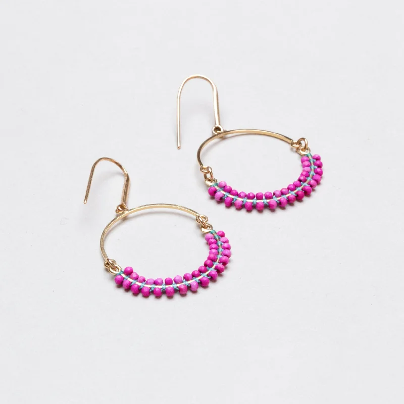 Best hoop earrings with intricate beaded details for a textured, stylish appearance-Vintage Cesaria Beaded Drop Hoop Earrings in Fuchsia