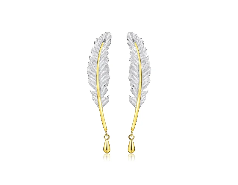 Best hoop earrings with matching bracelets for a coordinated jewelry set-Vintage Feather Earring