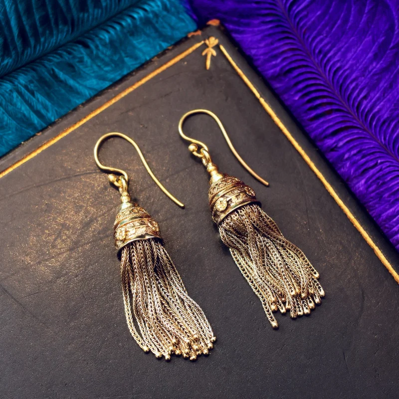 Hoop earrings with intricate designs for a unique and artistic appearance-Scarce Circa 1870's French 18ct Gold Tassel Earrings