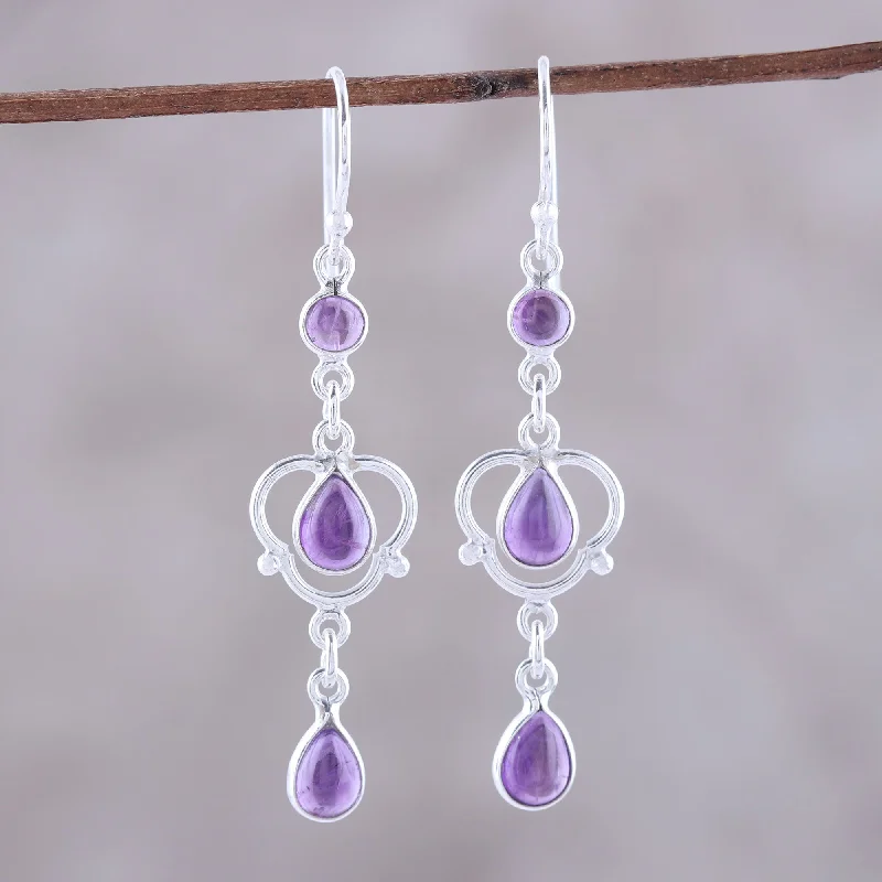 Hoop earrings with leather accents for a sleek and bold combination-Violet Rain Sterling Silver and Purple Amethyst Dangle Earrings