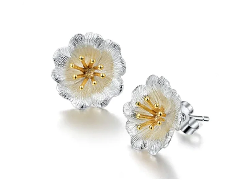 Hoop earrings with rhinestone-studded rims for a glamorous touch-Wild Rose Flower Stud Earring