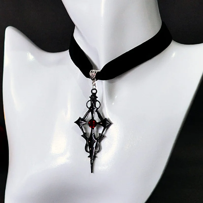 Hoop earrings with cut-out designs for a creative and lightweight effect-Women's Gothic Diamante Cross Choker