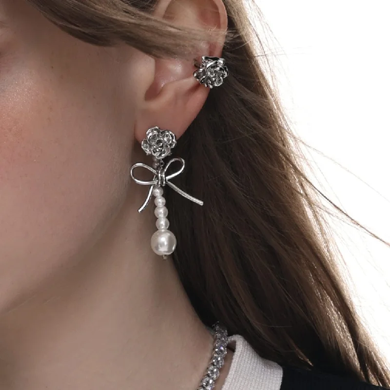 Hoop earrings with abstract wirework for an artistic, unique look-Women's Lolita Bowknot Rose Beaded Earrings