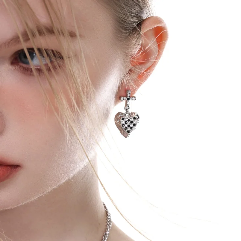 Hoop earrings with snake print designs for an edgy, wild appearance-Women's Punk Cross Heart Earrings