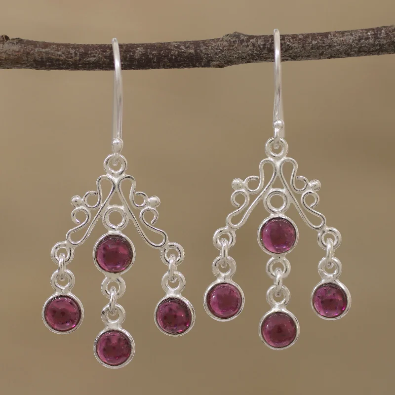 Hoop earrings with stacked layers for a bold and textured design-Wonderful Cascade Natural Garnet Chandelier Earrings from India