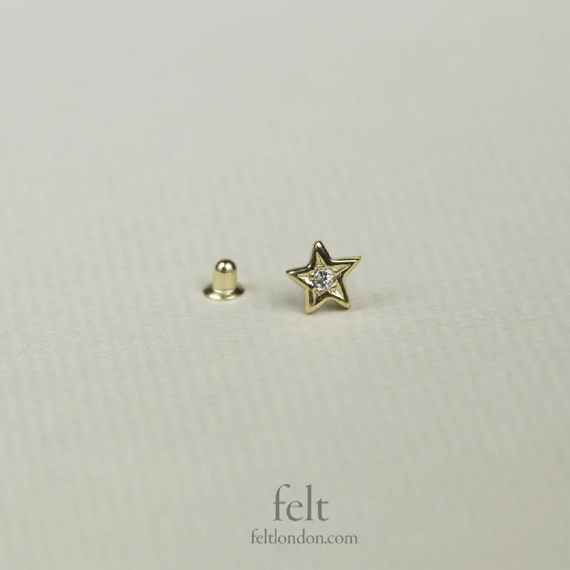 Hoop earrings with luxe velvet finishes for a rich and luxurious touch-Diamond Star Cartilage Earring in Yellow Gold