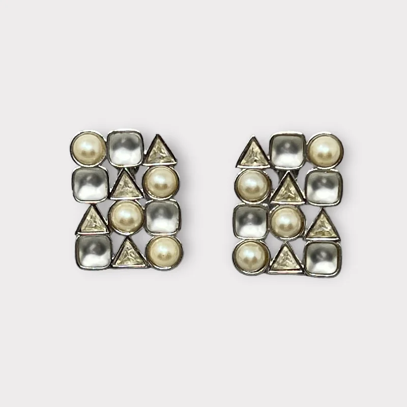 Hoop earrings with cut-out designs for a creative and lightweight effect-YSL Geometric Pearl and Rhinestone Earrings