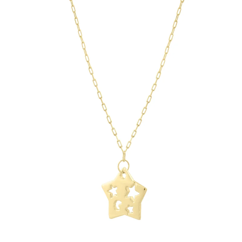 Unique necklaces and pendants with tree of life motifs for nature-inspired elegance-14K Cutout Star Pendant