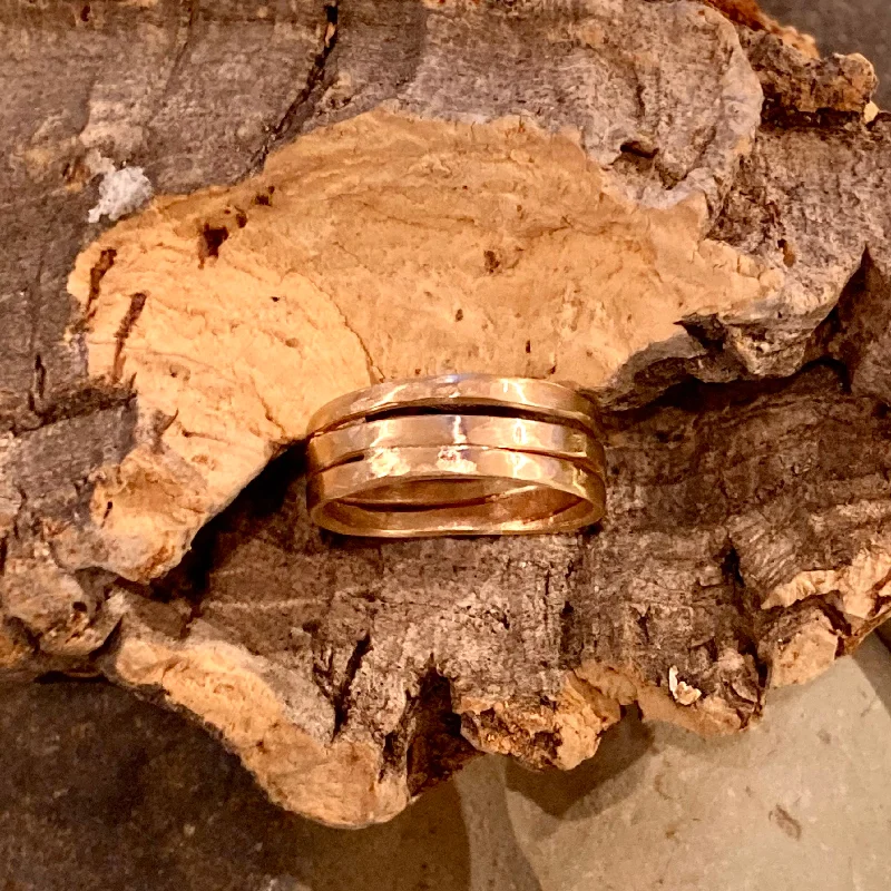 Stackable rings with mixed metal finishes -14K Gold Cooper Barrel Rings