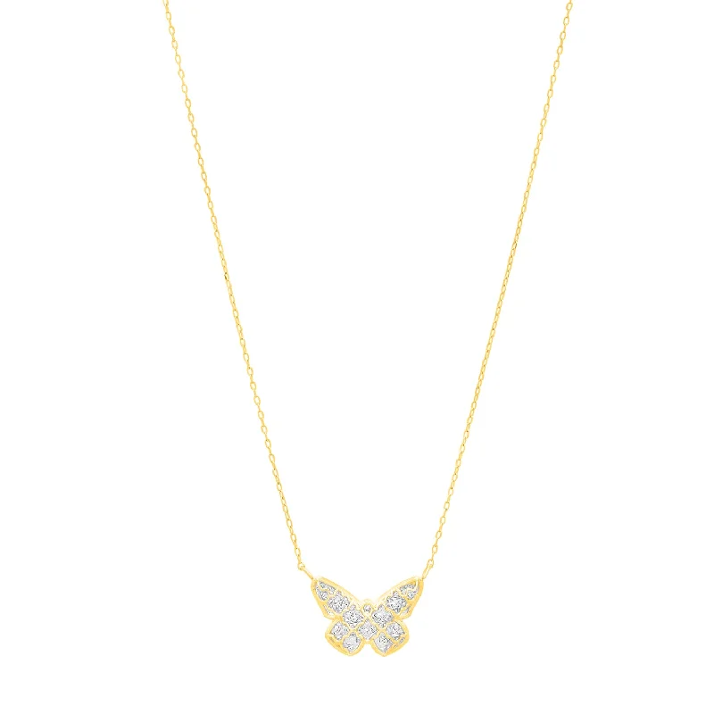 Trendy necklaces and pendants with statement pieces for a bold fashion statement-14K Gold Diamond Cut Checkered Butterfly Necklace