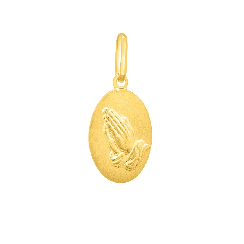 Beautiful necklaces and pendants with diamond halo settings for extra brilliance-14K Gold Praying Hands Pendant