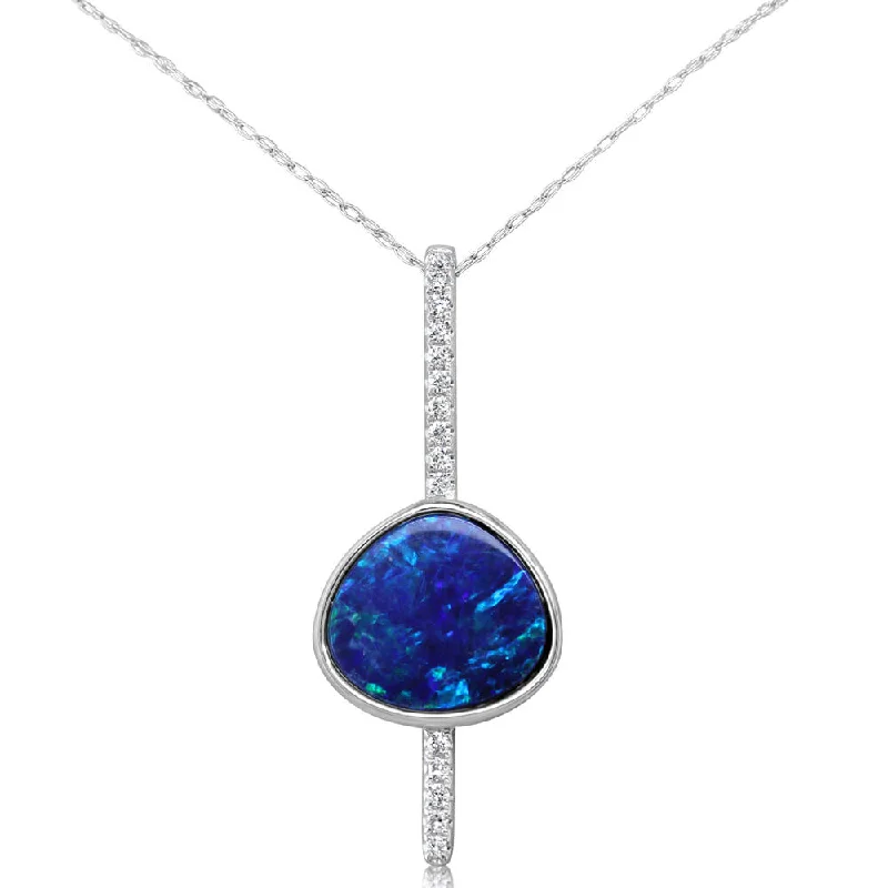 Best necklaces and pendants with seashell designs for a tropical, beachy vibe-14K White Gold Australian Opal/Diamond Pendant