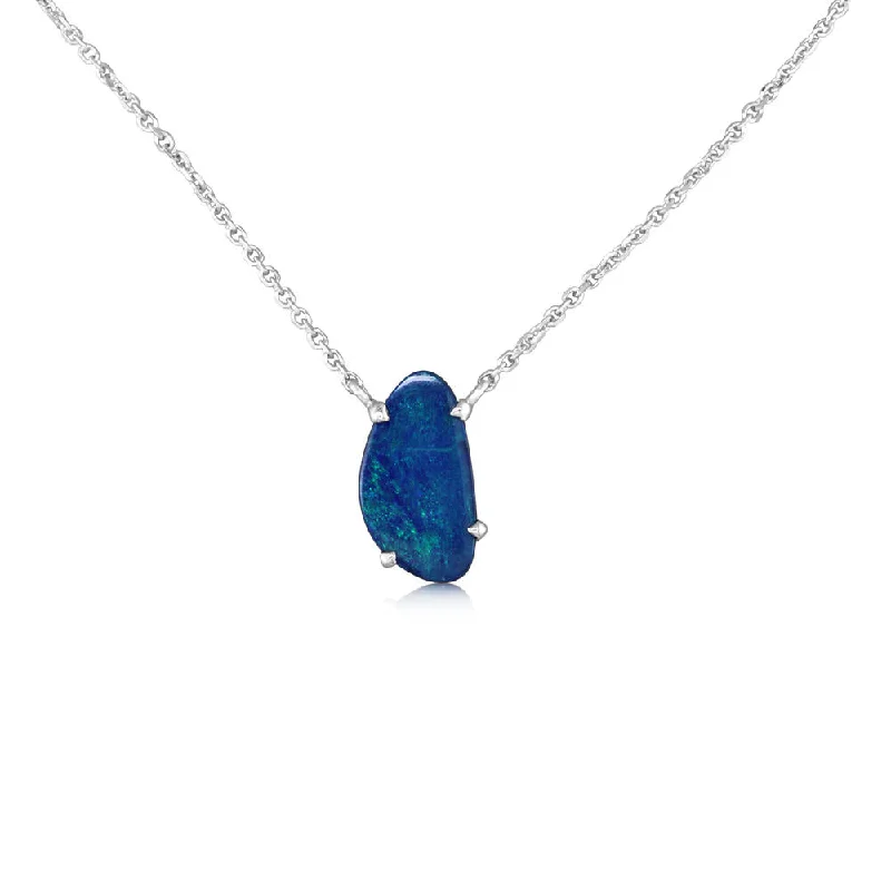 Unique necklaces and pendants with gemstones for a colorful and vibrant statement-14K White Gold Australian Opal Doublet Neckpiece