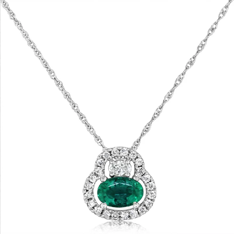 Best necklaces and pendants with heart-shaped lockets for a sentimental keepsake-14K White Gold Emerald/Diamond Pendant