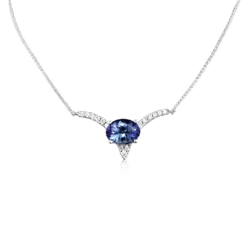 Stunning necklaces and pendants with amethyst gemstones for a calming effect-14K White Gold Peacock Tanzanite/Diamond Neckpiece