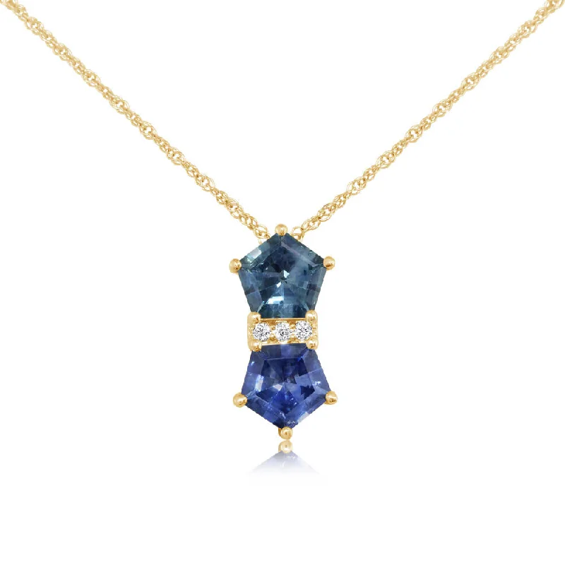 Beautiful necklaces and pendants with butterfly motifs for a whimsical style-14K Yellow Gold 5.5mm Pentagon Montana Sapphire/Diamond Pendant