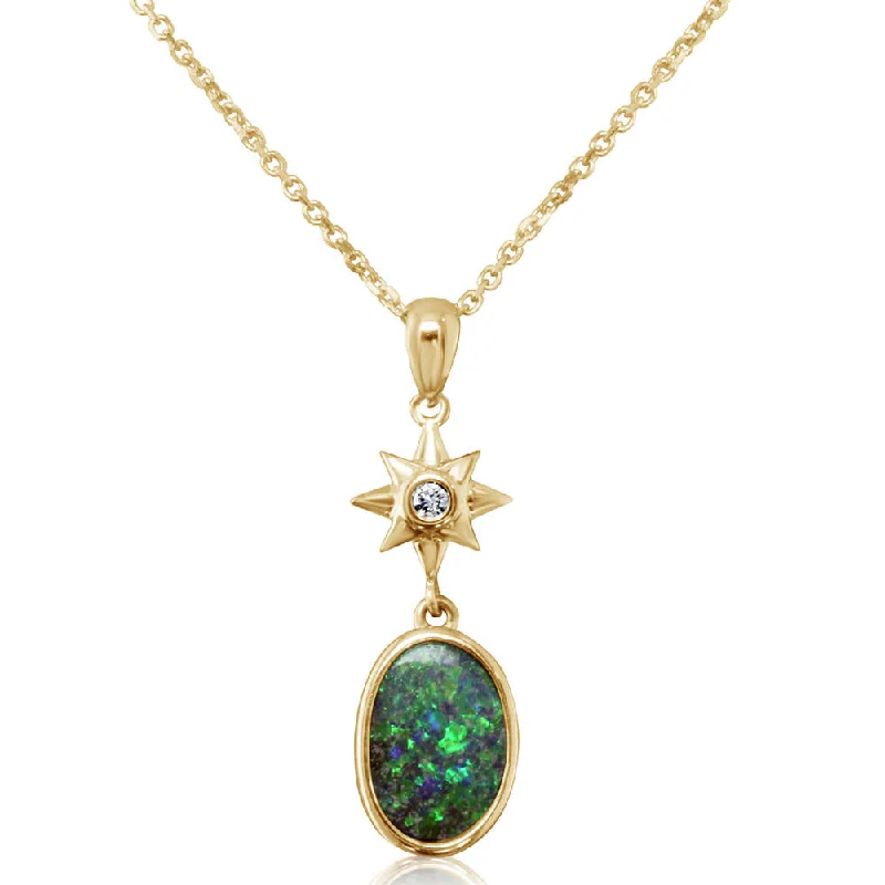 Stunning necklaces and pendants with amethyst gemstones for a calming effect-14K Yellow Gold Australian Boulder Opal/Diamond Pendant