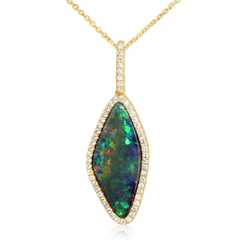 Beautiful necklaces and pendants with natural stones for an earthy, organic vibe-14K Yellow Gold Australian Boulder Opal/Diamond Pendant