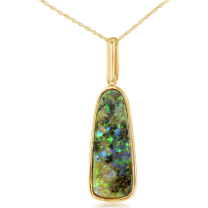 Necklaces and pendants with lock and key designs for a symbolic gesture-14K Yellow Gold Australian Boulder Opal Pendant