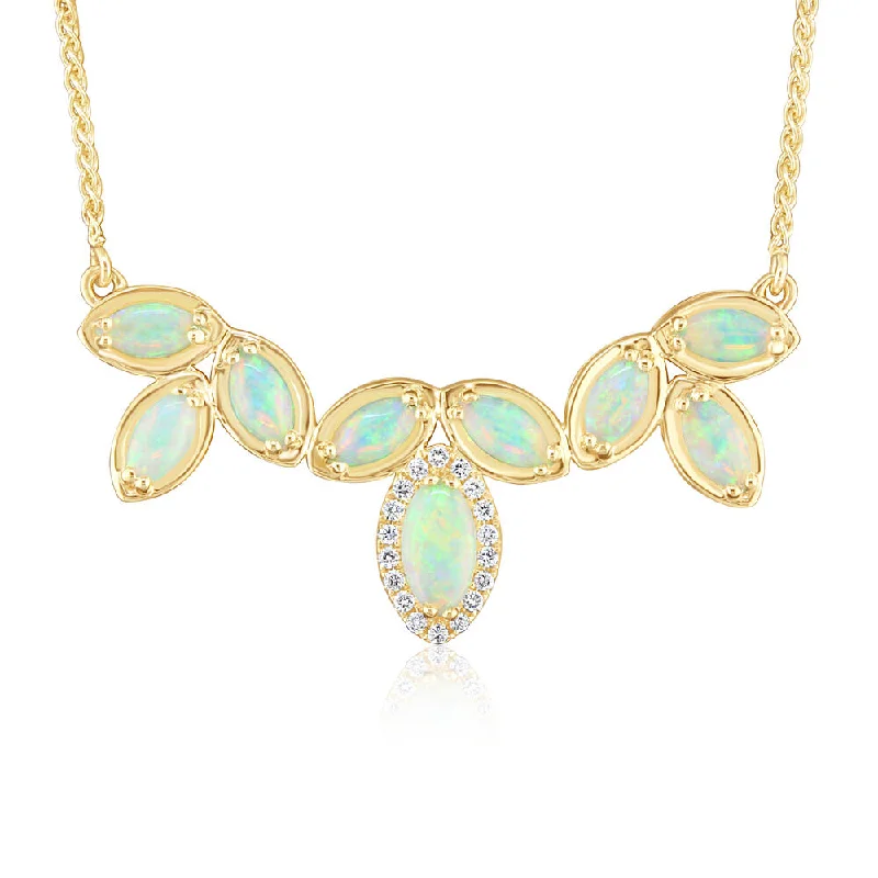 Best necklaces and pendants with glowing moonstone for an ethereal glow-14K Yellow Gold Australian Opal/Diamond Neckpiece