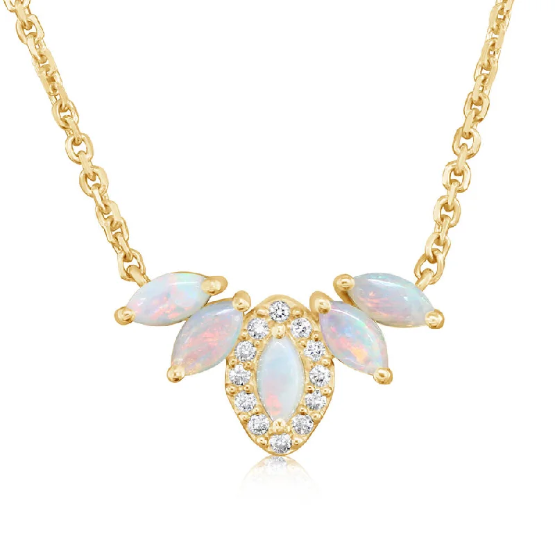 Best necklaces and pendants with layered designs for a chic, stacked look-14K Yellow Gold Australian Opal/Diamond Neckpiece