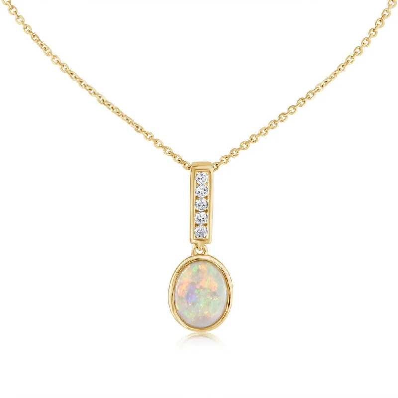 Best necklaces and pendants for everyday wear with minimalist designs-14K Yellow Gold Australian Opal/Diamond Pendant