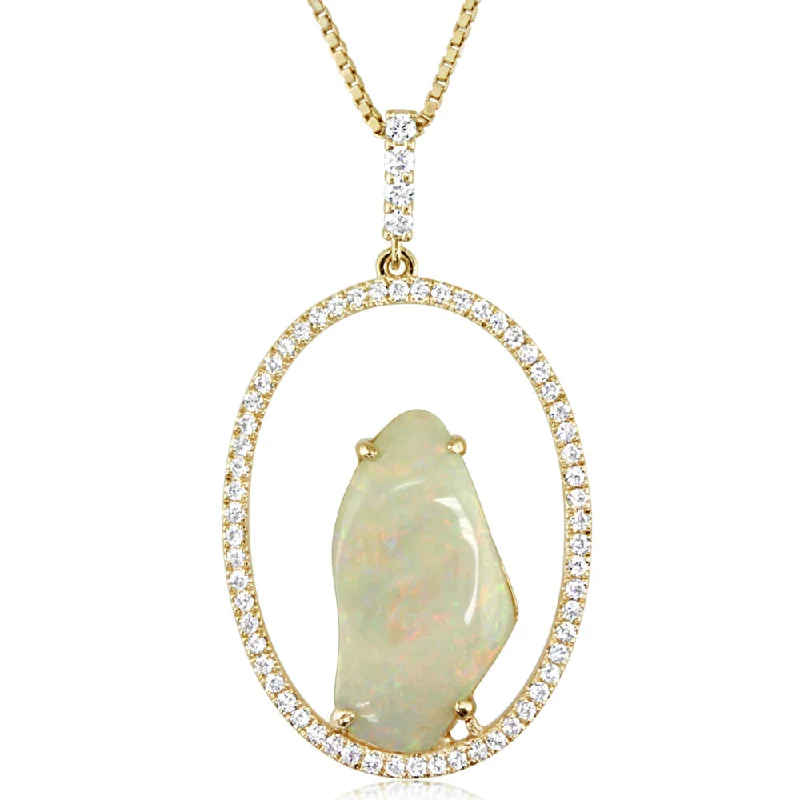 Best necklaces and pendants with rose gold for a warm and romantic appeal-14K Yellow Gold Australian Opal/Diamond Pendant