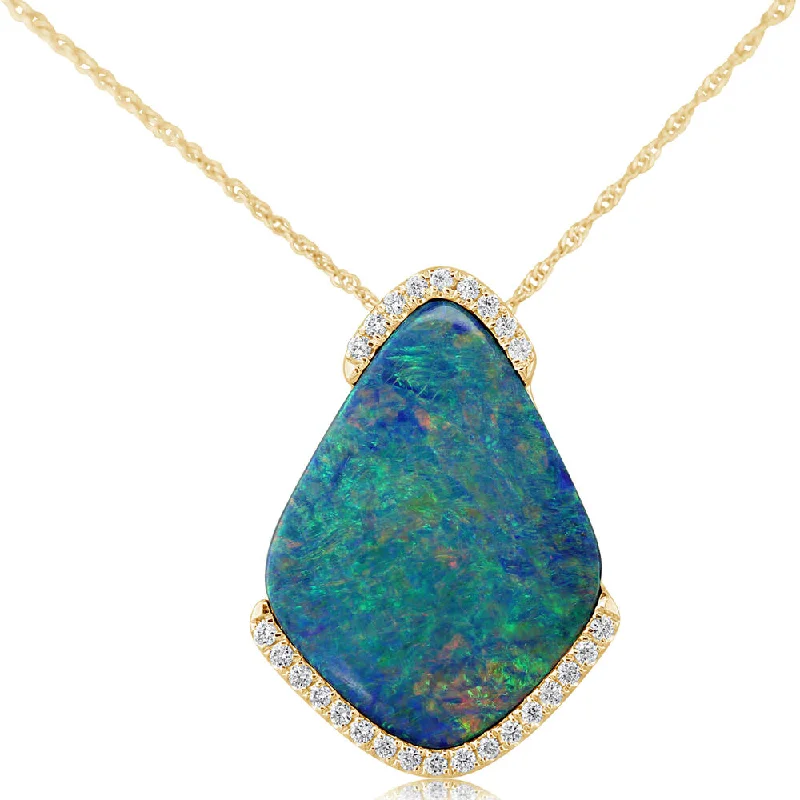 Best necklaces and pendants with emerald gemstones for a rich, sophisticated design-14K Yellow Gold Australian Opal Doublet/Diamond Pendant