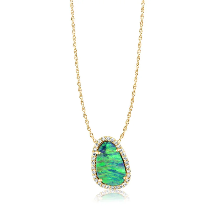 Best necklaces and pendants with matching earrings for a coordinated, elegant look-14K Yellow Gold Australian Opal Doublet/Diamond Pendant