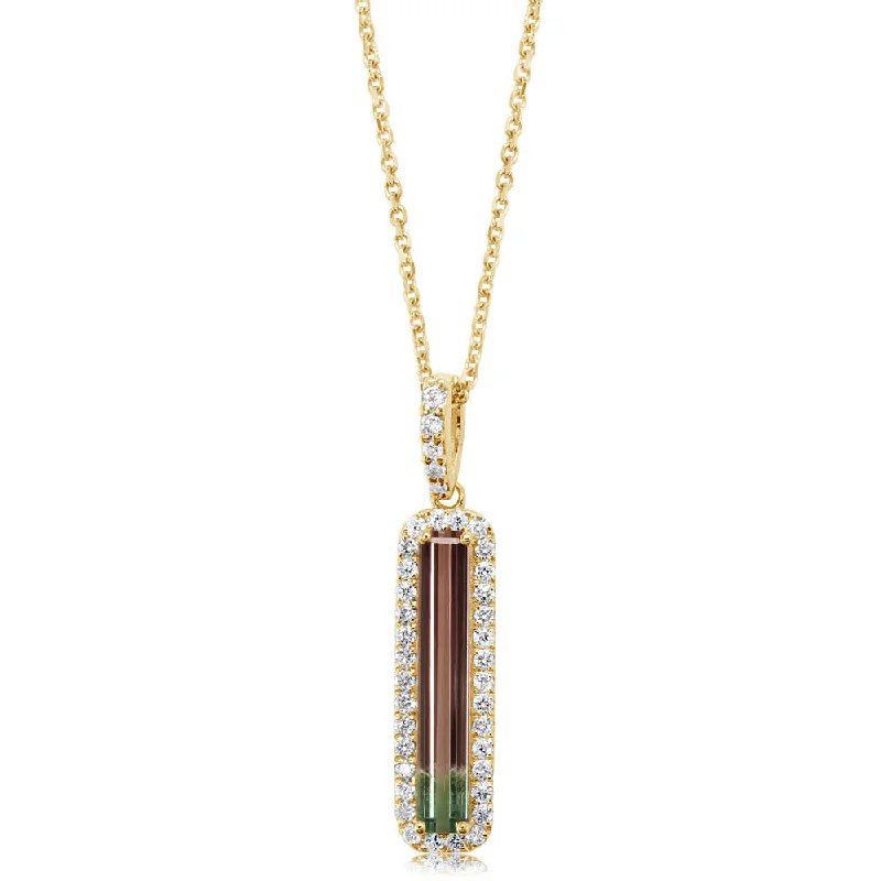 Unique necklaces and pendants with custom birthstone arrangements for personalization-14K Yellow Gold Bi-Color Tourmaline/Diamond Pendant