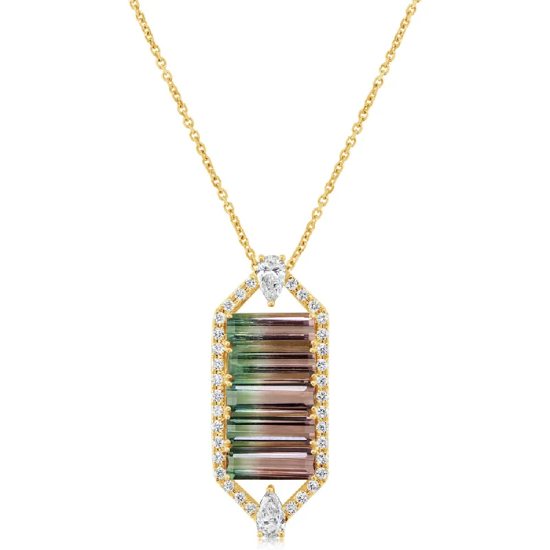 Beautiful necklaces and pendants with natural stones for an earthy, organic vibe-14K Yellow Gold Bi-Color Tourmaline/Diamond Pendant