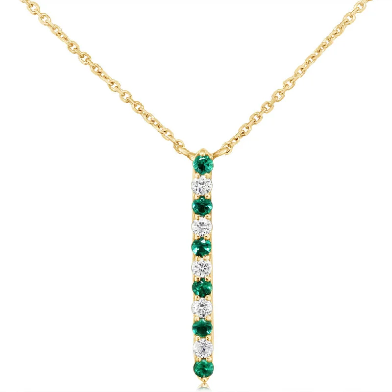 Trendy necklaces and pendants with geometric shapes for a modern aesthetic-14K Yellow Gold Emerald/Diamond Neckpiece