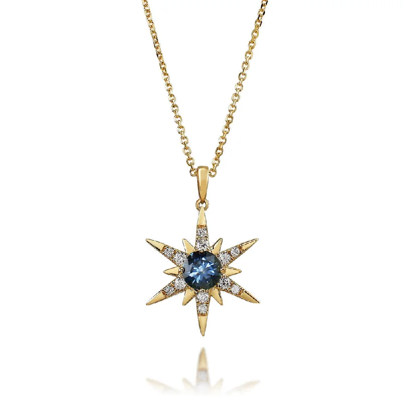 Stunning necklaces and pendants with aquamarine stones for a serene effect-14K Yellow Gold Montana Sapphire/Diamond Star Pendant