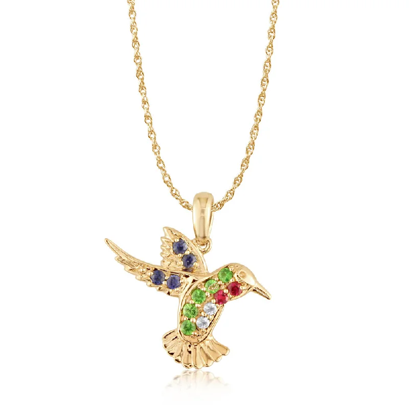 Beautiful necklaces and pendants with moonstone for an ethereal, mystical appearance-14K Yellow Gold Ruby/Tsavorite/Blue & Green Sapphire Small Hummingbird (18x19)