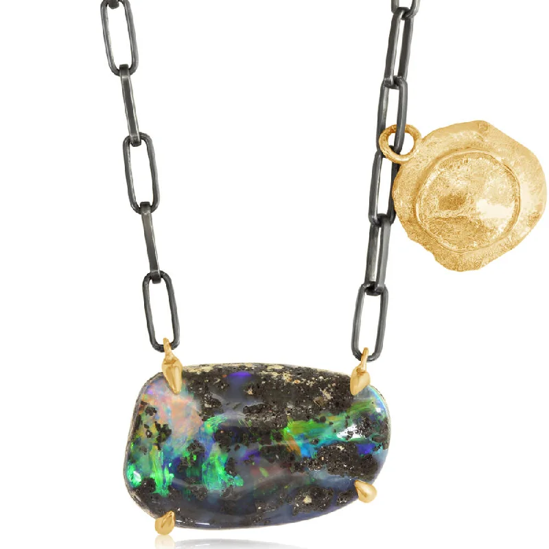 Best necklaces and pendants with crystal accents for a sparkling and elegant style-14K Yellow Gold/Ss Australian Boulder Opal Neckpiece