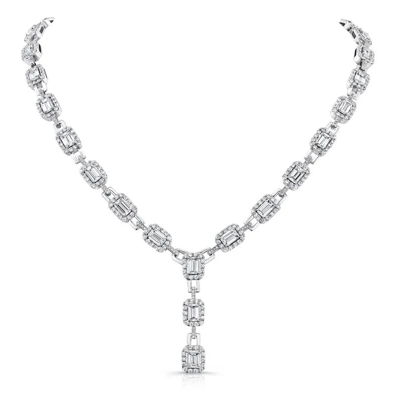 Unique necklaces and pendants with engraved messages for a sentimental gift-18.48ctw Emerald Cut Diamond Lariat Necklace