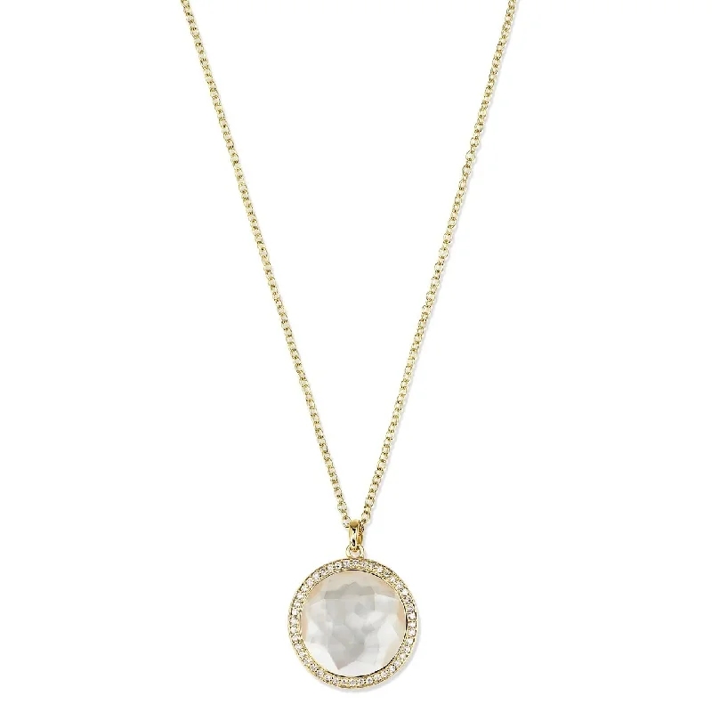 Best necklaces and pendants with art deco elements for a vintage, glamorous design-18K Gold Mother of Pearl Diamond Halo Pendant Necklace