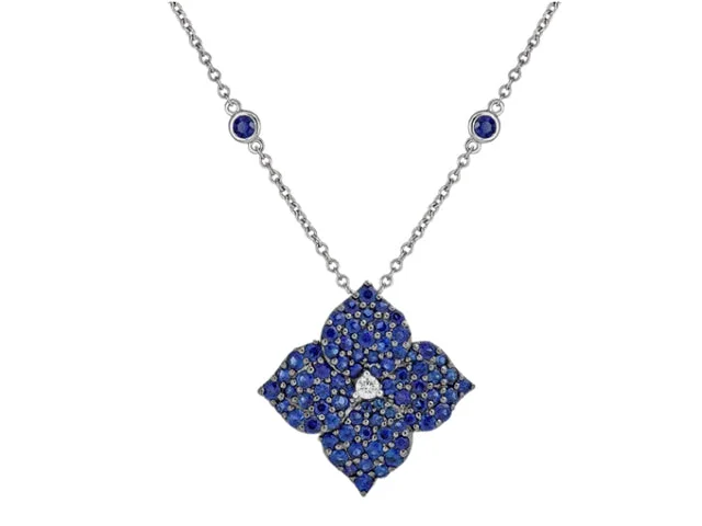 Best necklaces and pendants with turquoise stones for a vibrant boho-chic look-18k White Gold Sapphire Diamond Flower Pendant