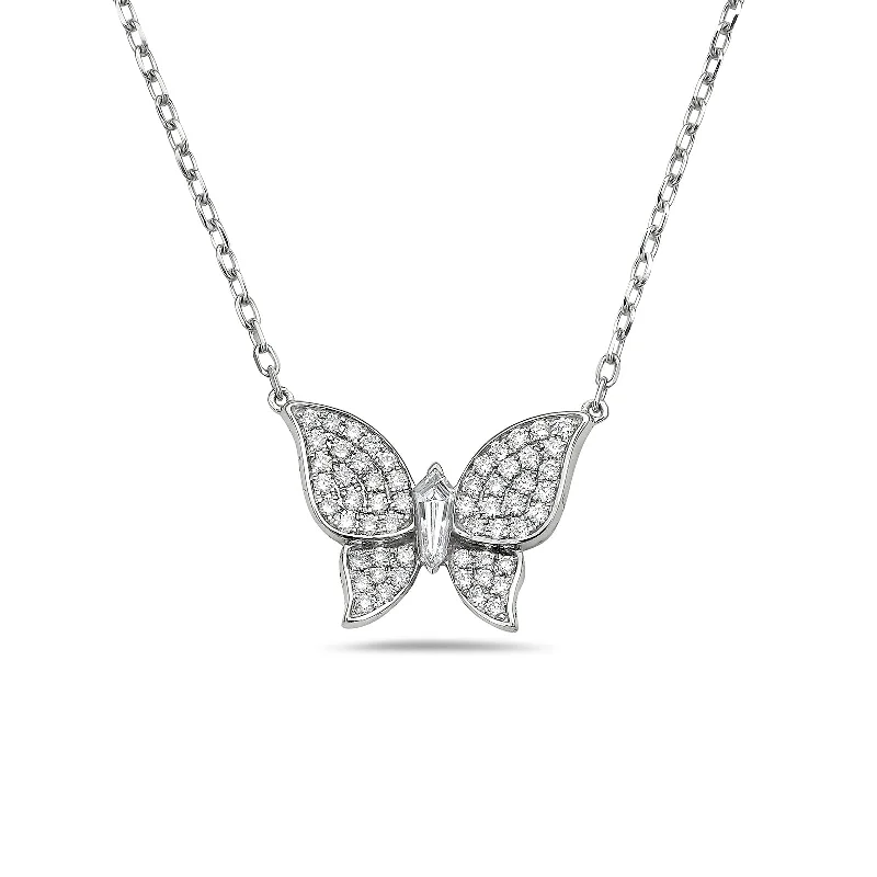 Stunning necklaces and pendants with aquamarine stones for a serene effect-Butterfly Necklace with Diamonds