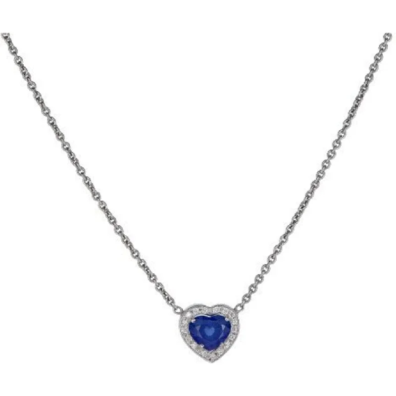 Stunning necklaces and pendants with turquoise and gold for a vibrant, earthy look-Heart Pendant in Blue Sapphire in 18K White Gold