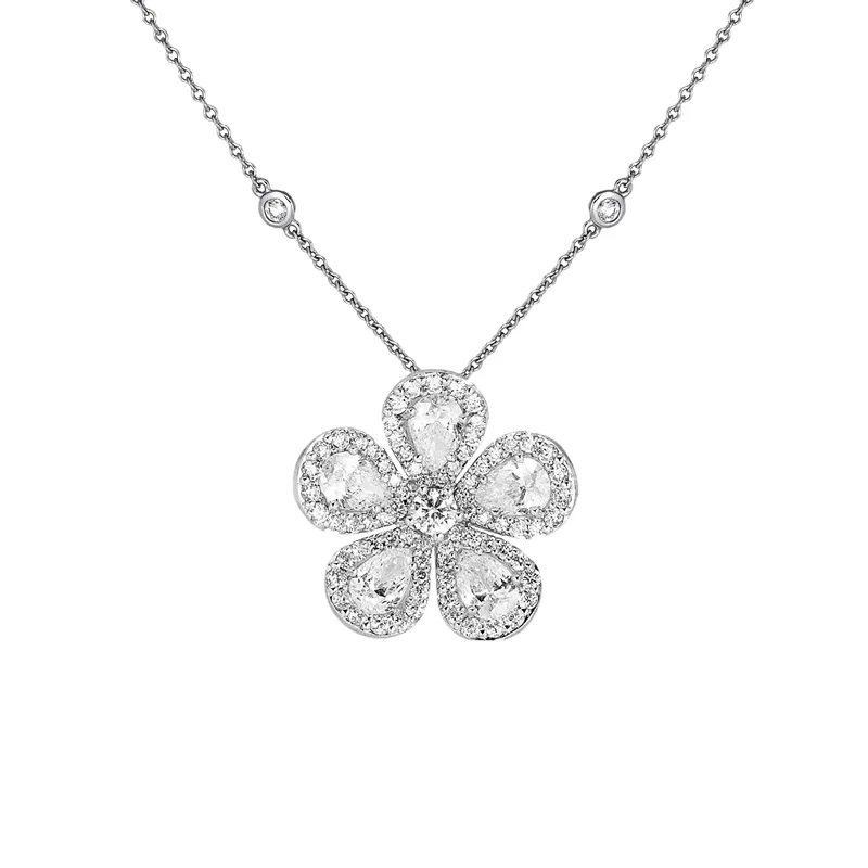 Beautiful necklaces and pendants with layered chains for a fashionable, chic look-Classic Flower Necklace with Diamonds